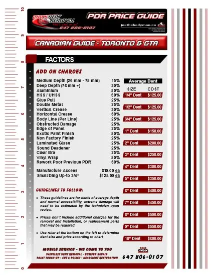 PDR Price Guide - Toronto & GTA - Canada